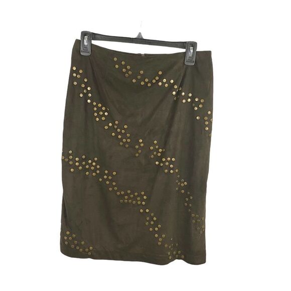 ICE Faux Suede Brown Leather Skirt with Medal Embellishments Size 8 - Picture 7 of 7